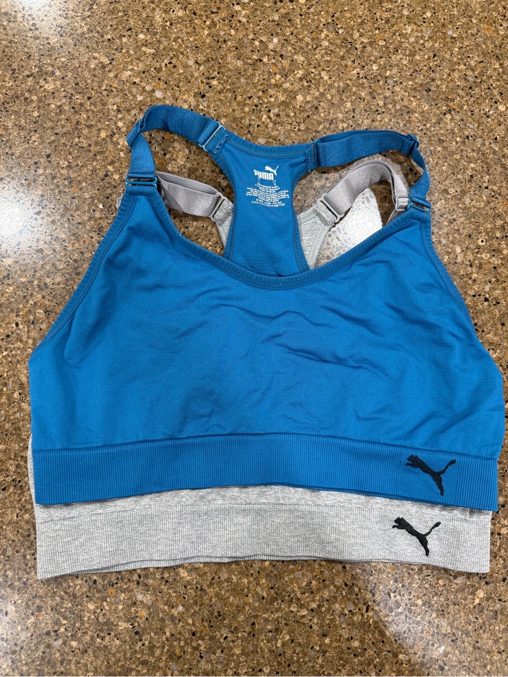 Puma Teal Blue and Light Gray Racerback Support Sports Bra